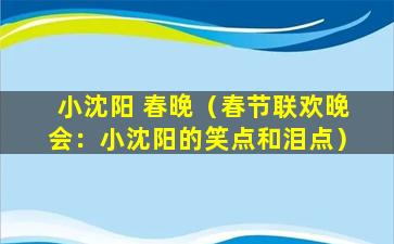 小沈阳 春晚（春节联欢晚会：小沈阳的笑点和泪点）